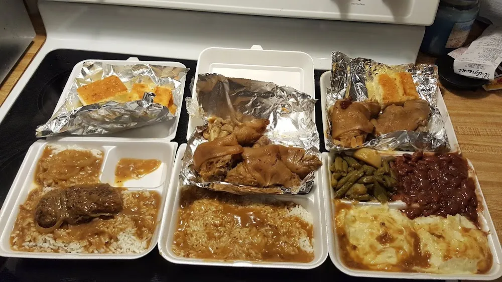 Pig Feet Mashed Potatoes and Gravy Rice and Gravy Red Beans and Rice Green Beans and Corn Bread